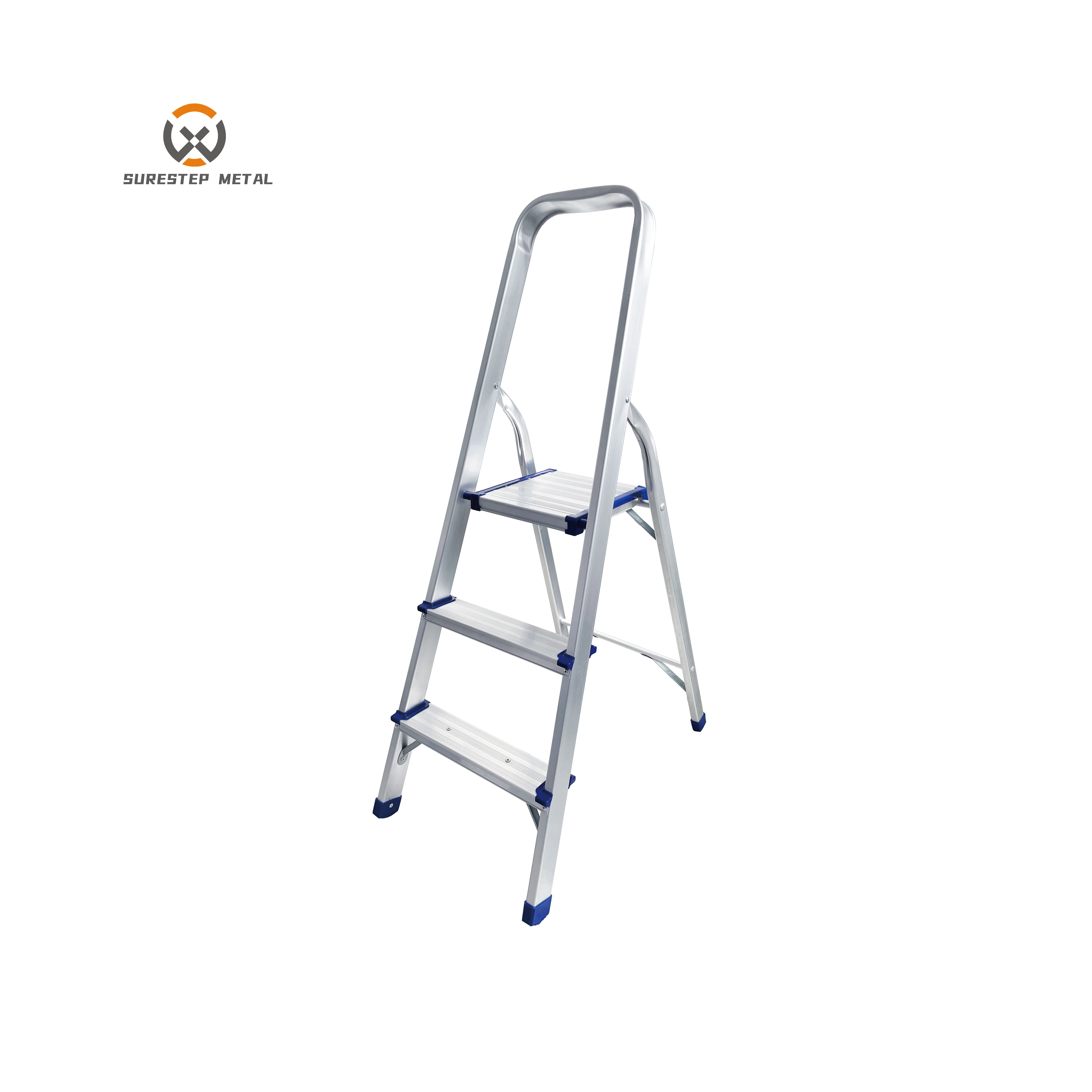 Aluminum Ladder Single Side Foldable 3/4/5/6 Steps Safety Portable Household Ladder With Low Handrail