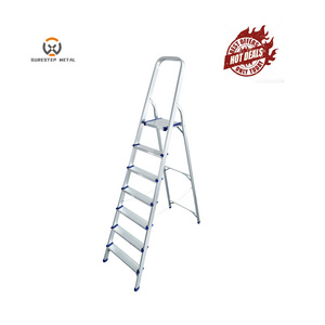 Aluminum Ladder Single Side Foldable 3/4/5/6 Steps Safety Portable Household Ladder With Low Handrail