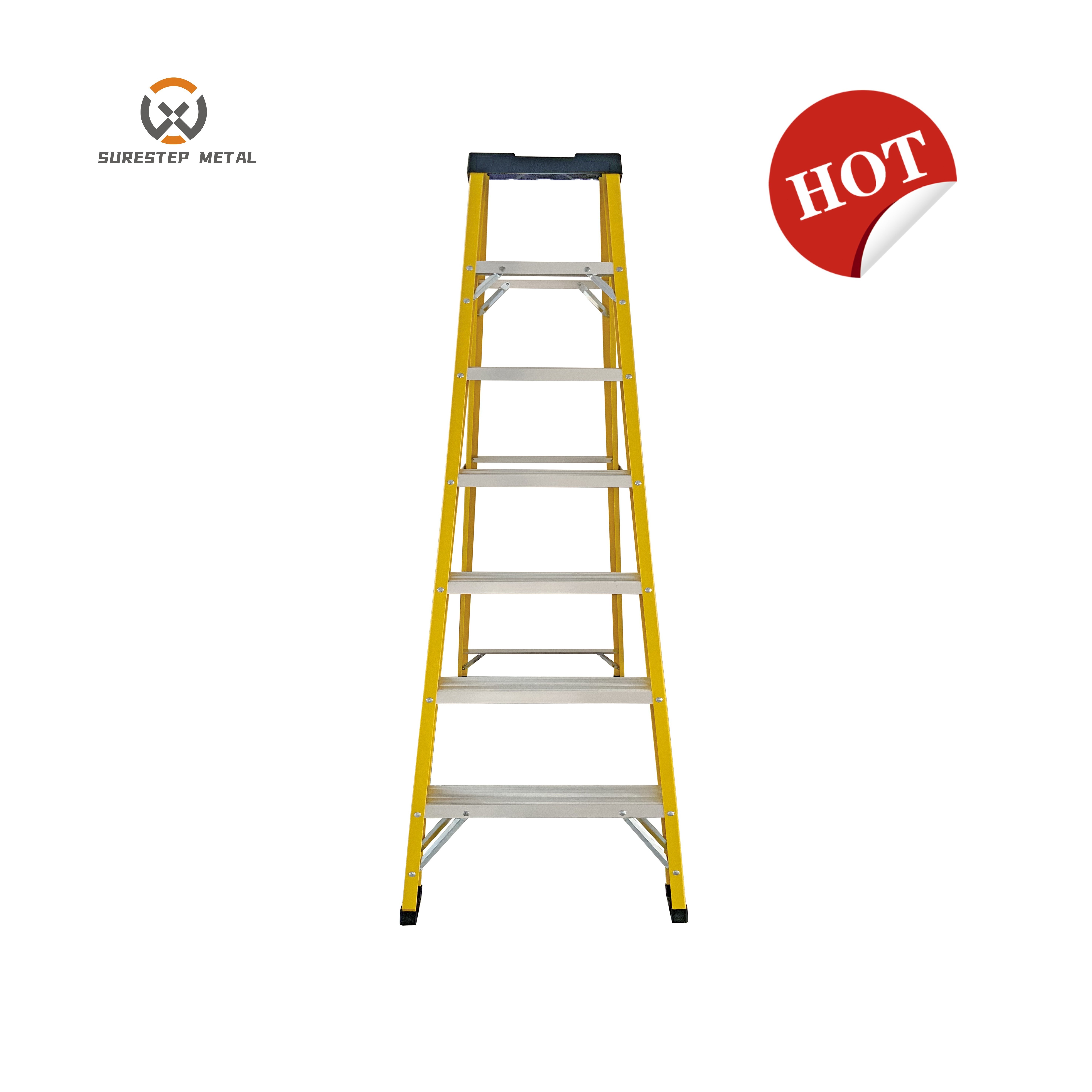 FRP A Shape Insulation Ladder Yellow And Red Color Folding Single Step Ladder