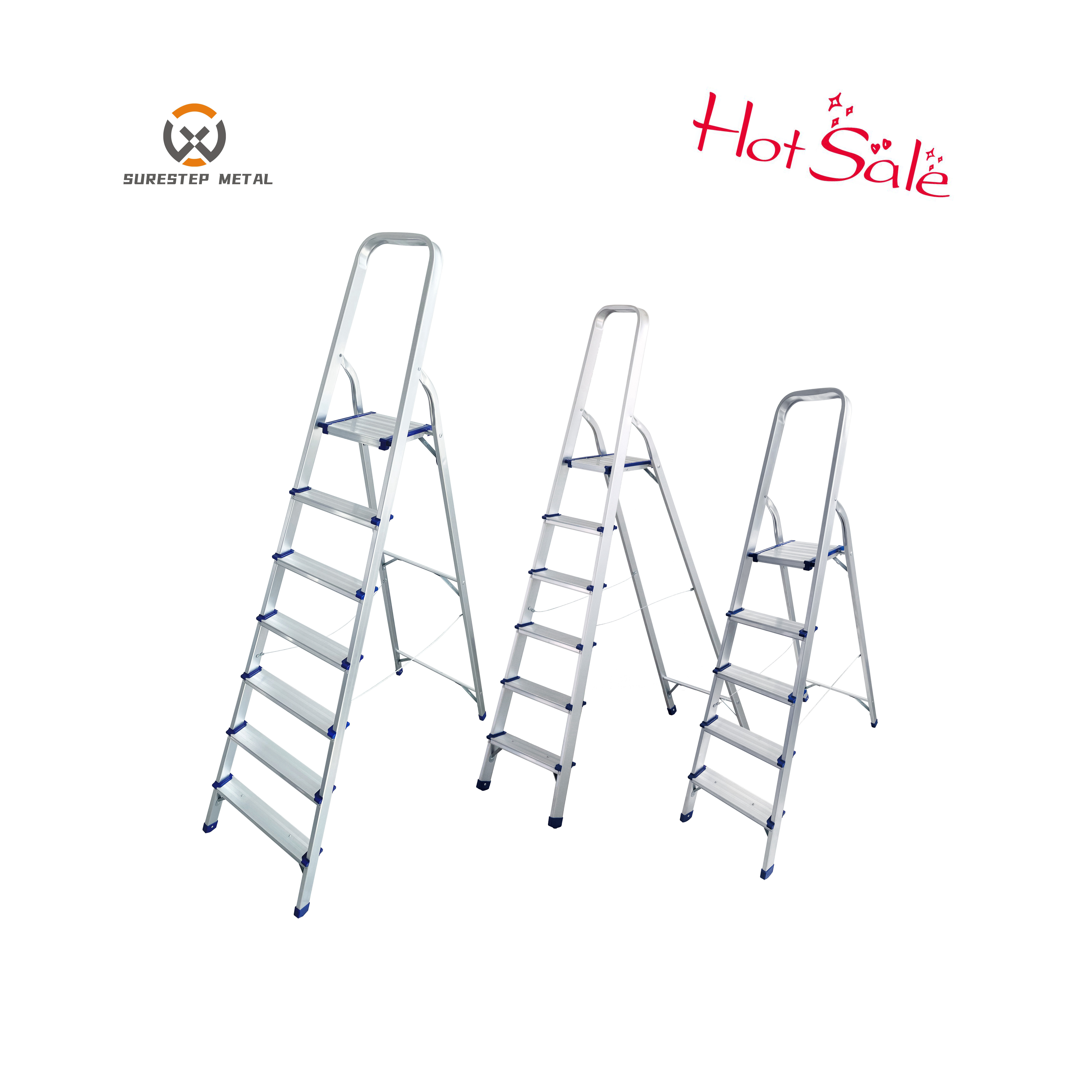 Aluminum Ladder Single Side Foldable 3/4/5/6 Steps Safety Portable Household Ladder With Low Handrail