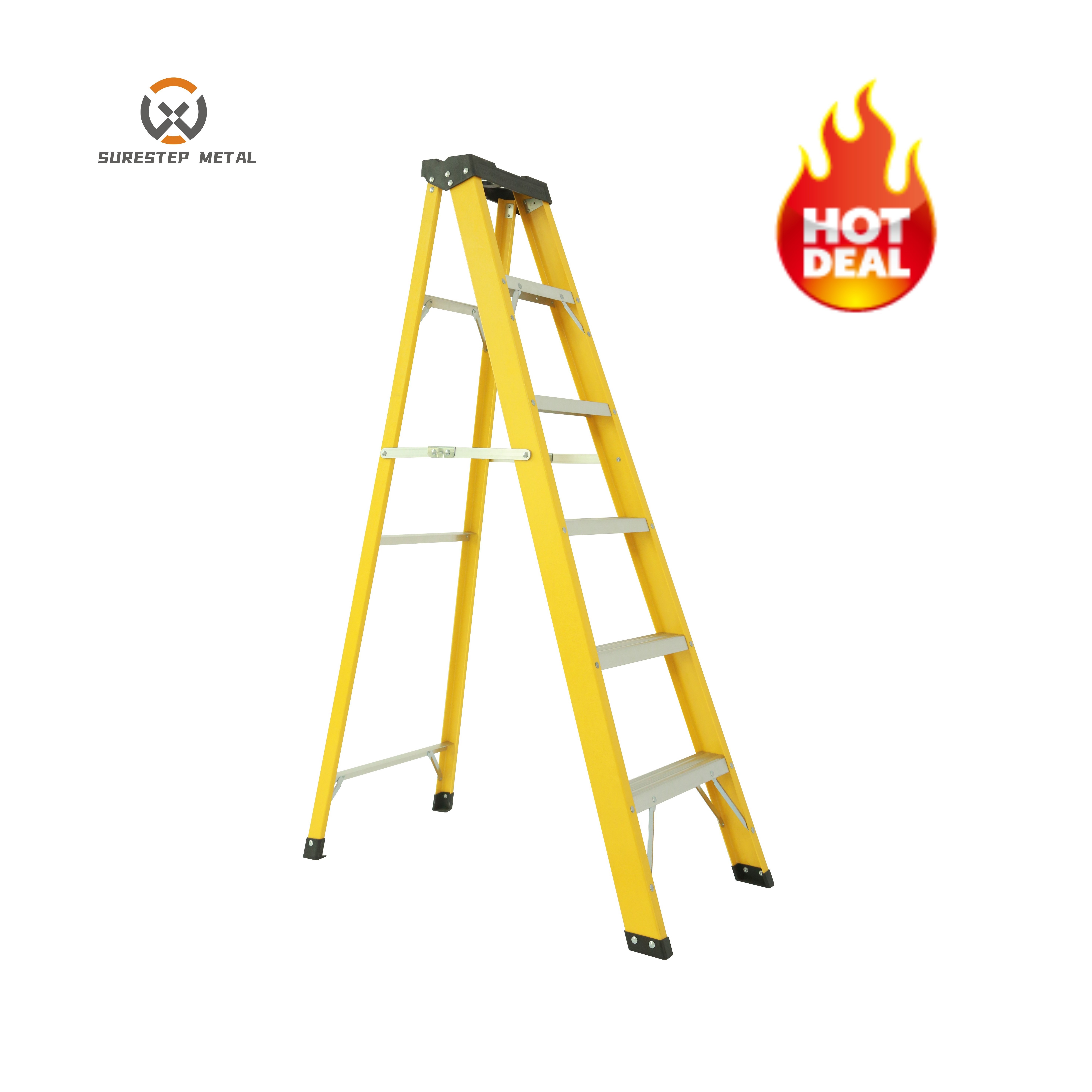 FRP A Shape Insulation Ladder Yellow And Red Color Folding Single Step Ladder