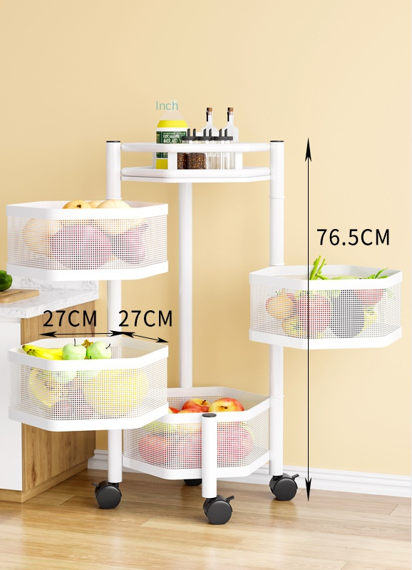 Fruits Vegetables 5 Tires Trolley Rotating Square Drawer Rotary Kitchen Organizers And Storage Storage Multi-layer Basket