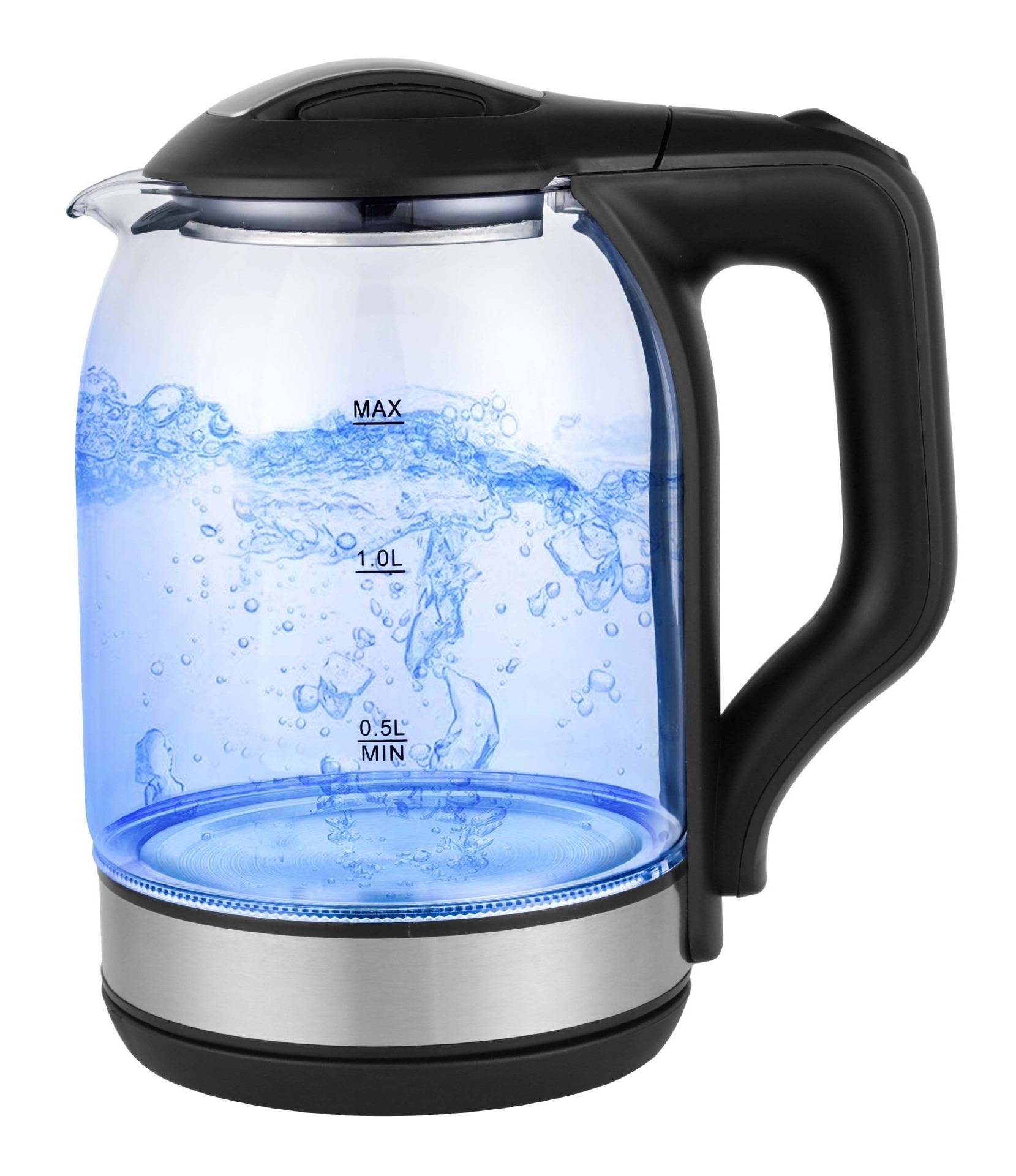 hot sale kitchen appliance of blue led 1.8L electric water glass kettle boil tea marker boil-dry protection glss kettle