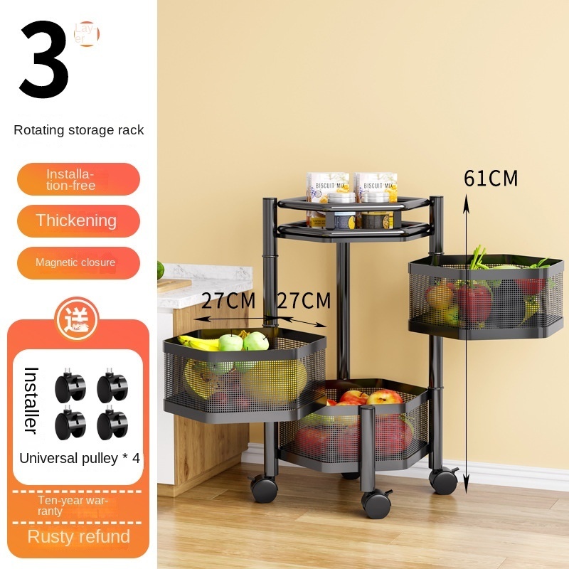 Fruits Vegetables 5 Tires Trolley Rotating Square Drawer Rotary Kitchen Organizers And Storage Storage Multi-layer Basket