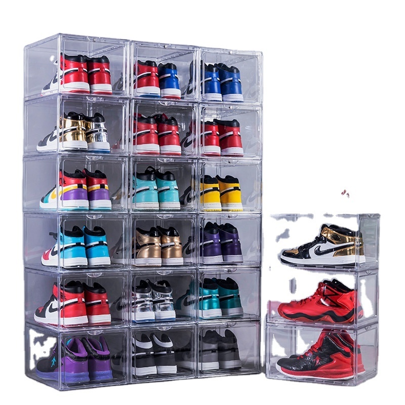 Hot Sell Plastic Clear Sneaker Drop Front Shoe Box Organizer Transparent Shoe Storage