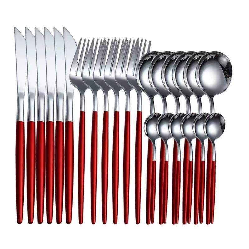 Custom logo Top Quality PVD Coating 30Pcs Stainless Steel Dinner knife, fork and spoon set Cutlery Set with package