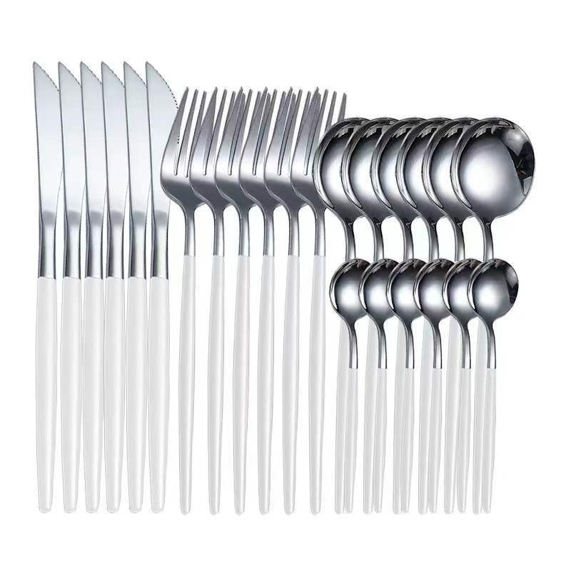 Custom logo Top Quality PVD Coating 30Pcs Stainless Steel Dinner knife, fork and spoon set Cutlery Set with package