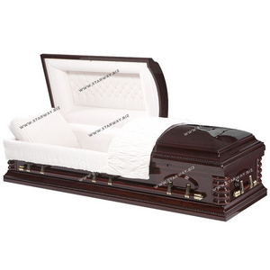 7102 made in China funeral supplies wholesale rosetan velvet American style wooden caskets and coffins made of cherry veneer