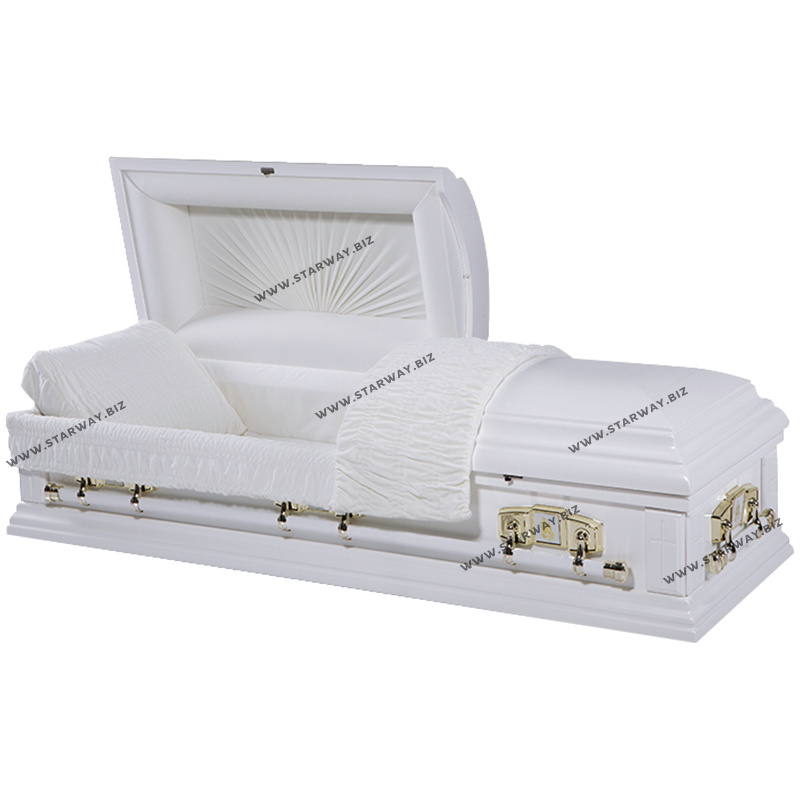 8823 Hot selling funeral supplies wholesale high-end American Style wooden coffins and casket with praying hands white finishing