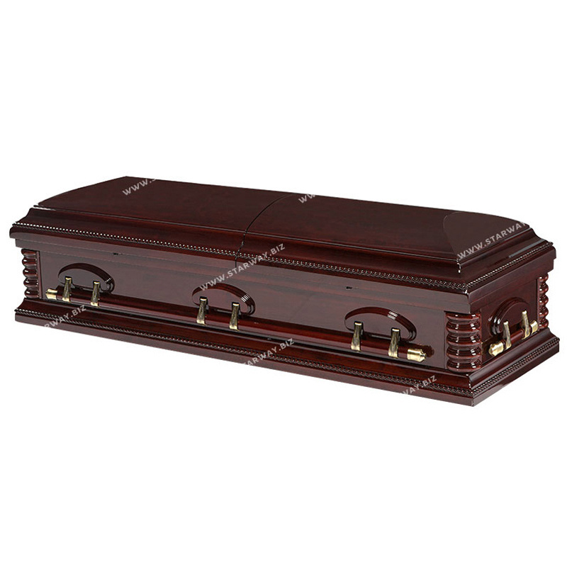 7102 made in China funeral supplies wholesale rosetan velvet American style wooden caskets and coffins made of cherry veneer