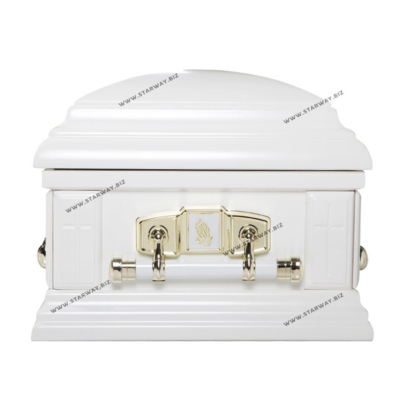 8823 Hot selling funeral supplies wholesale high-end American Style wooden coffins and casket with praying hands white finishing