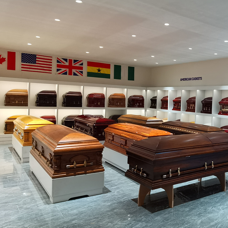 8823 Hot selling funeral supplies wholesale high-end American Style wooden coffins and casket with praying hands white finishing