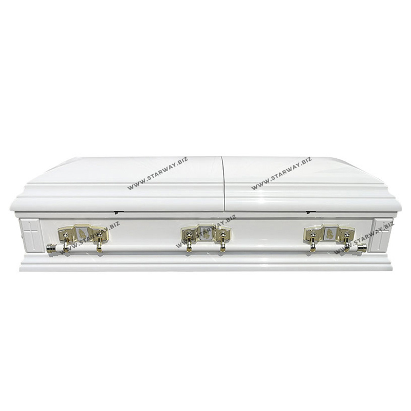 8823 Hot selling funeral supplies wholesale high-end American Style wooden coffins and casket with praying hands white finishing