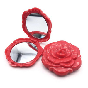 Beautiful Rose Shaped Red Pink Personalized Vintage Pocket Portable Small Size Plastic Makeup Cosmetic Mirror