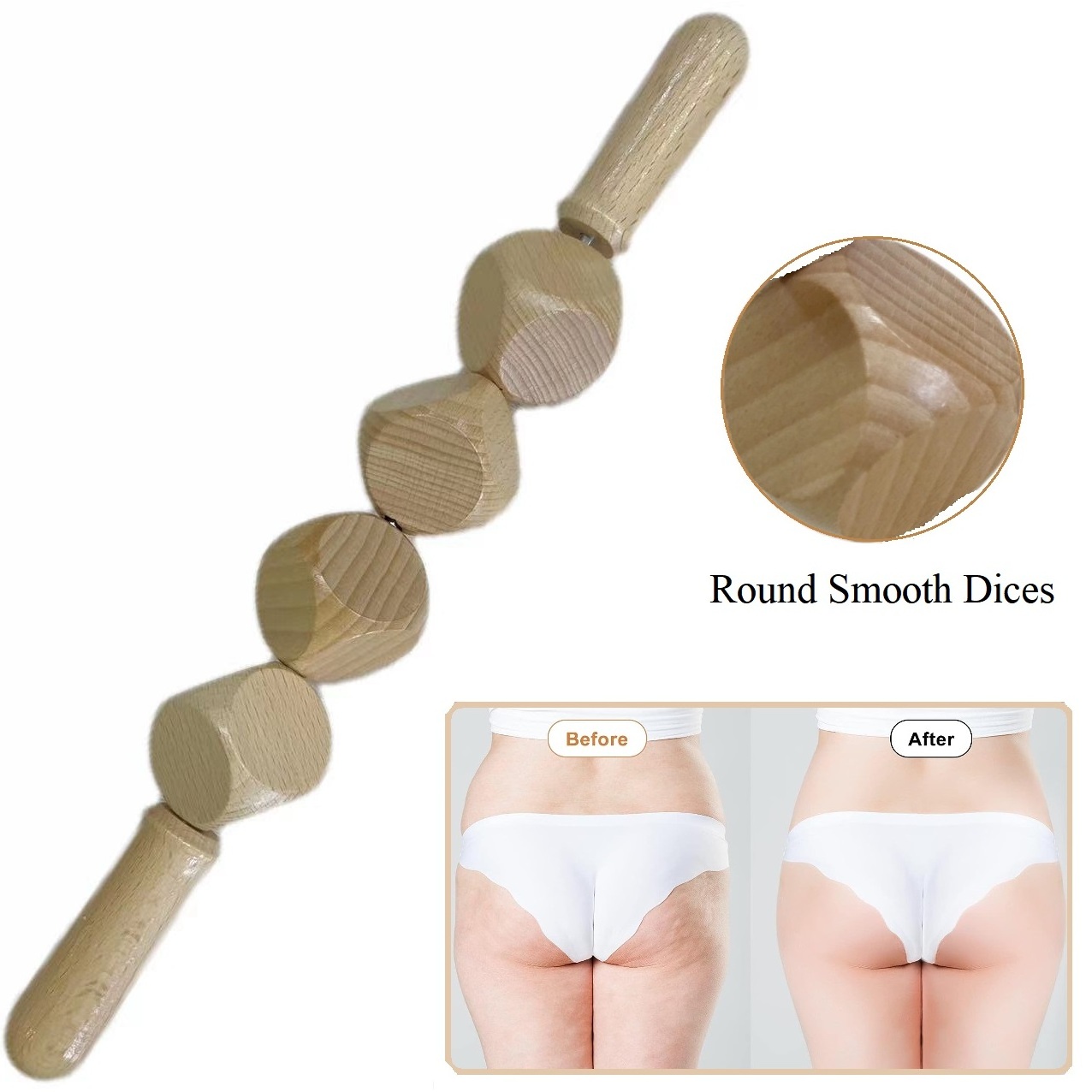 Wooden Rolling Stick Therapy Kit Body Massage Lymphatic Drainage Tools