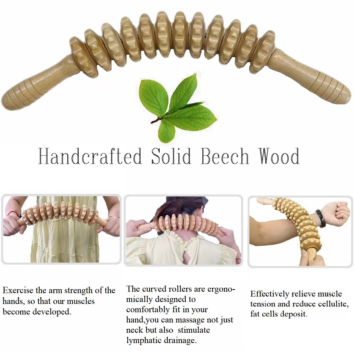 Wooden Rolling Stick Therapy Kit Body Massage Lymphatic Drainage Tools