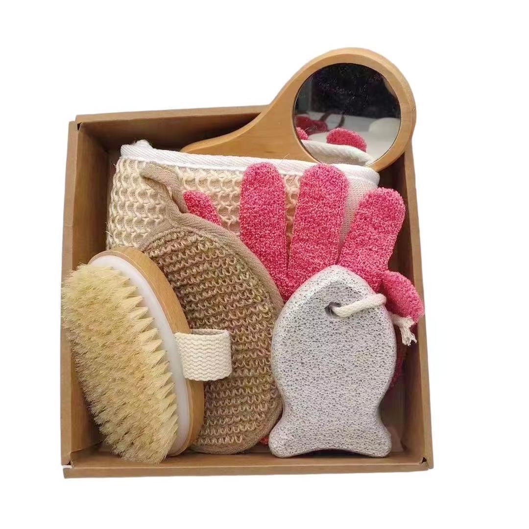 Hot Sell Spa Beauty Bath Accessories Tools Women Bathroom Basket Gift Set Bath Loofah Brush