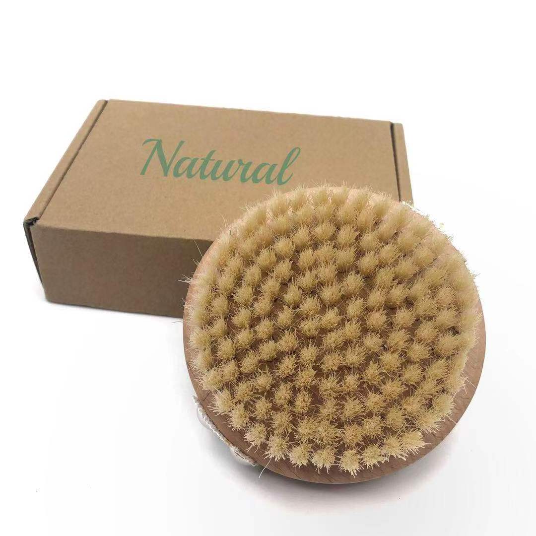 Factory direct 100% natural boar bristle exfoliating brush bamboo wooden shower dry skin body brush