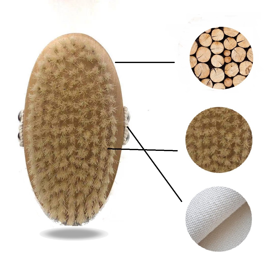 Natural Exfoliating Spa Body Massage Back Brush Boar Bristle Wooden Body Brush