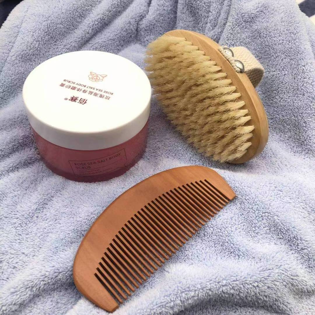 Natural Exfoliating Spa Body Massage Back Brush Boar Bristle Wooden Body Brush