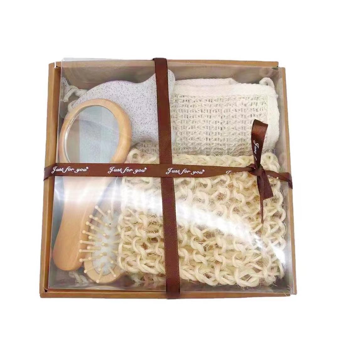 Hot Sell Spa Beauty Bath Accessories Tools Women Bathroom Basket Gift Set Bath Loofah Brush