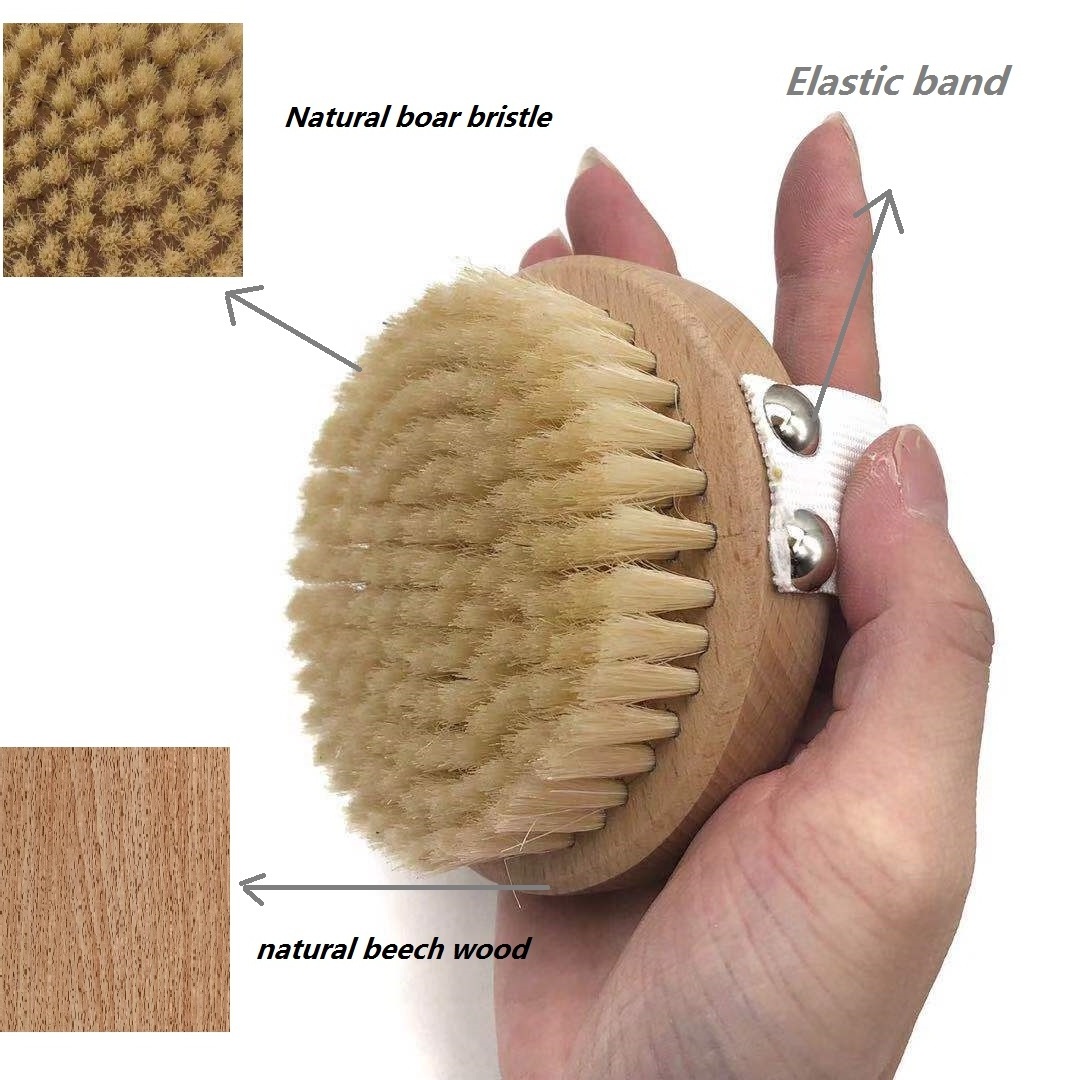 Factory direct 100% natural boar bristle exfoliating brush bamboo wooden shower dry skin body brush