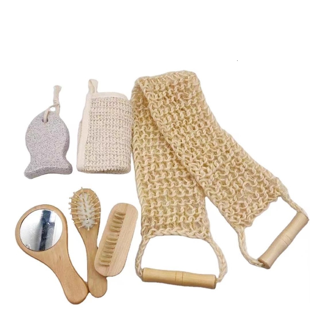 Hot Sell Spa Beauty Bath Accessories Tools Women Bathroom Basket Gift Set Bath Loofah Brush