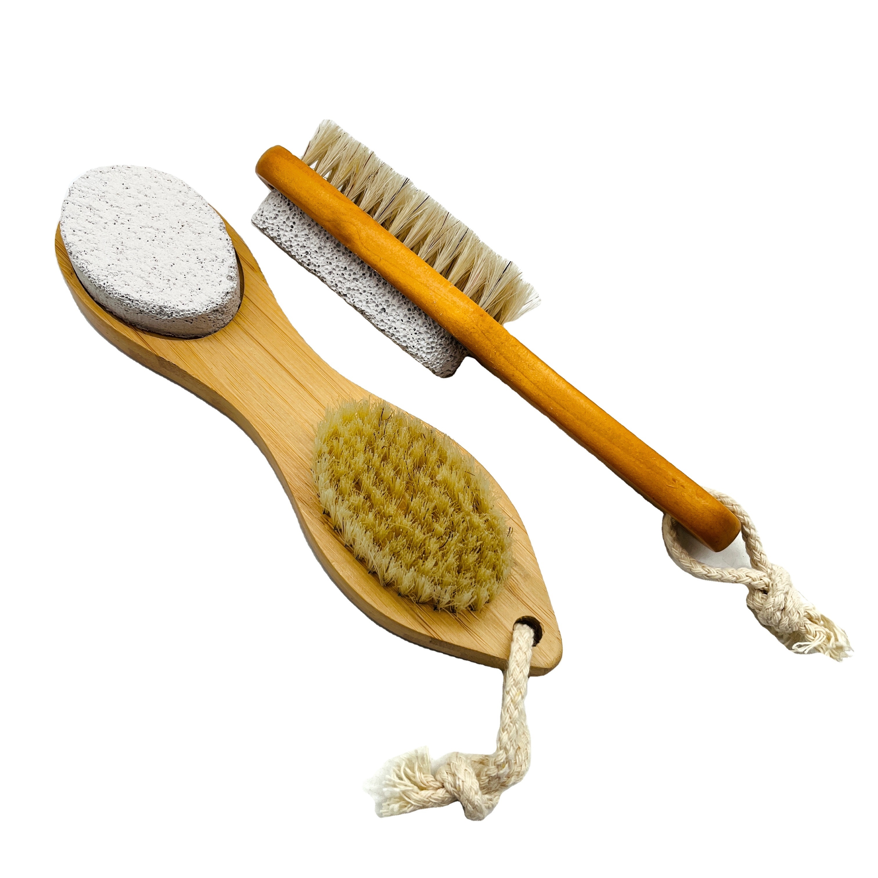 Hot sell Multifunctional Callus Remover Bamboo Handle Scrubber Foot File Brush with Pumice Stone