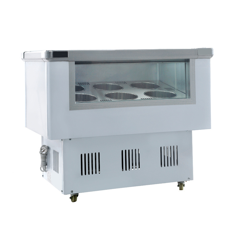 LVKE Horizontal Refrigerator 6 Round Barrel Italian Ice Cream Display Cabinet Dessert Shop Refrigeration Equipment