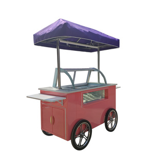 Customized Ice Cream Cart with wheels Food Truck Trailer Beach Italian Mobile Bicycle Ice Cream Push Cart Trailer