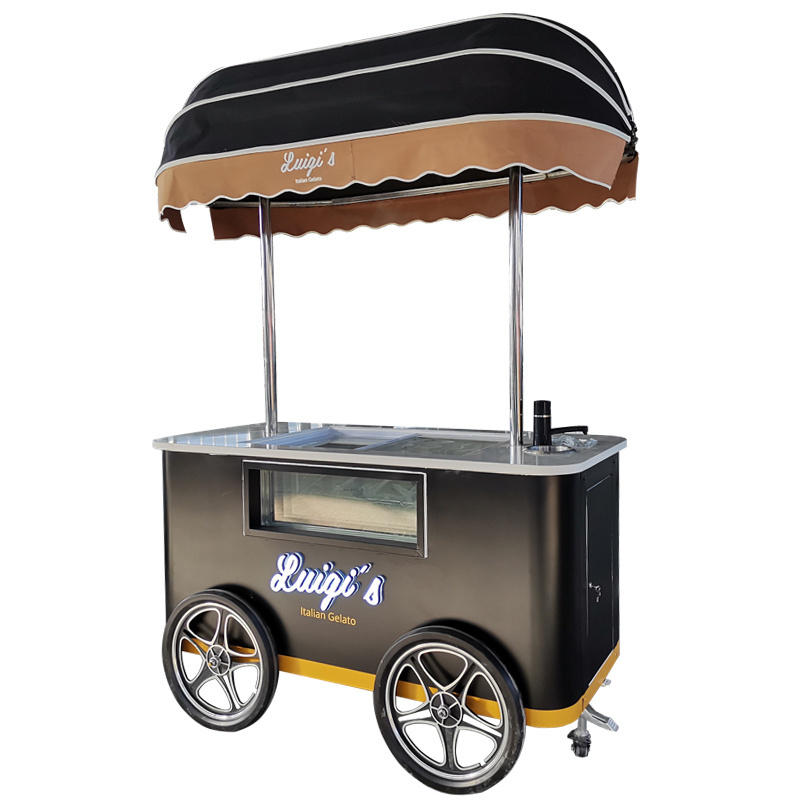 factory price Italian ice cream hand push cart with display freezer Gelato stand cart