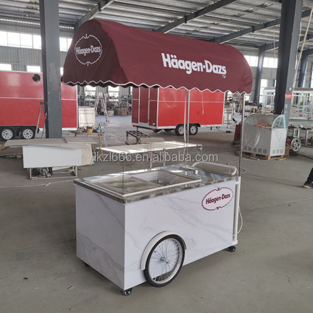 Stainless steel Ice Cream Cart Bicycle New Design Outdoor Street Hotel Tricycle Food Mobile Truck Ice Cream Cart