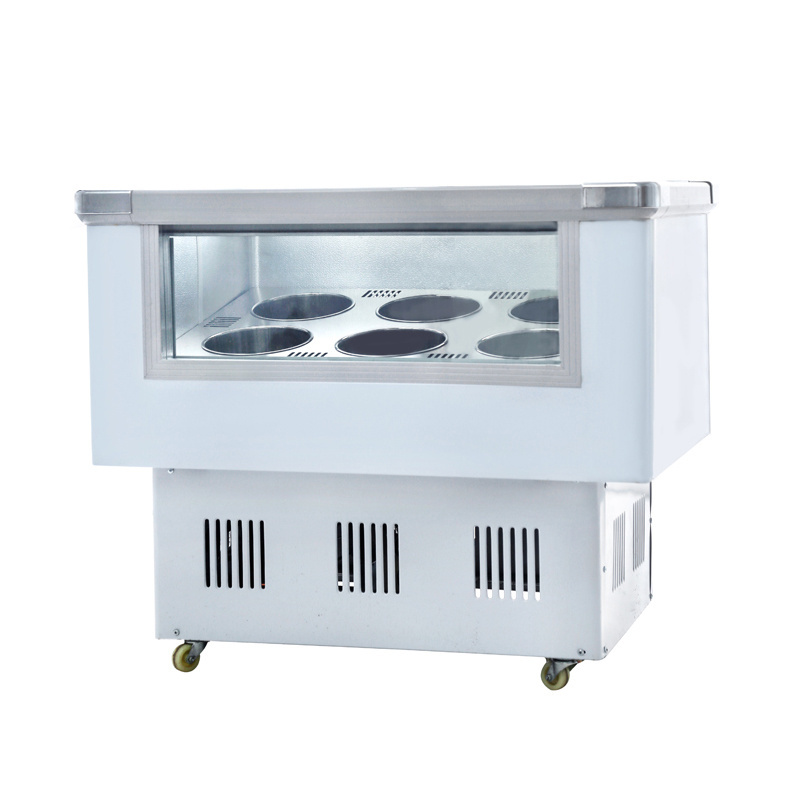 LVKE Horizontal Refrigerator 6 Round Barrel Italian Ice Cream Display Cabinet Dessert Shop Refrigeration Equipment