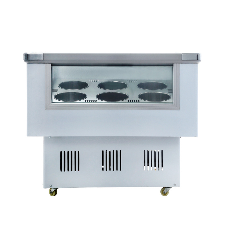 LVKE Horizontal Refrigerator 6 Round Barrel Italian Ice Cream Display Cabinet Dessert Shop Refrigeration Equipment