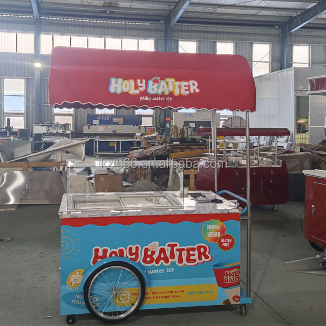 Stainless steel Ice Cream Cart Bicycle New Design Outdoor Street Hotel Tricycle Food Mobile Truck Ice Cream Cart