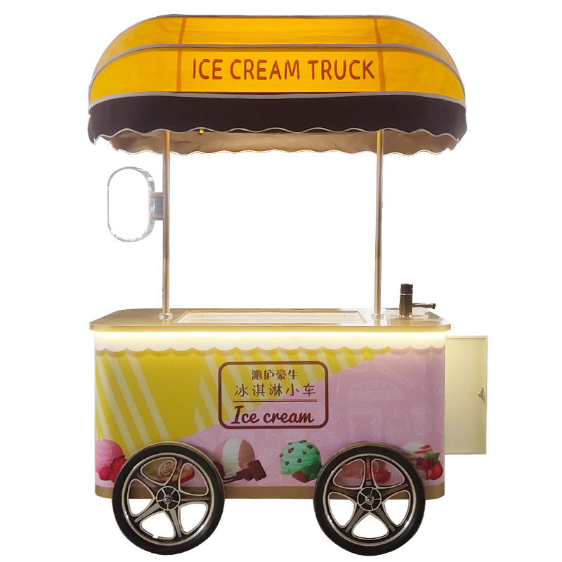 factory price Italian ice cream hand push cart with display freezer Gelato stand cart