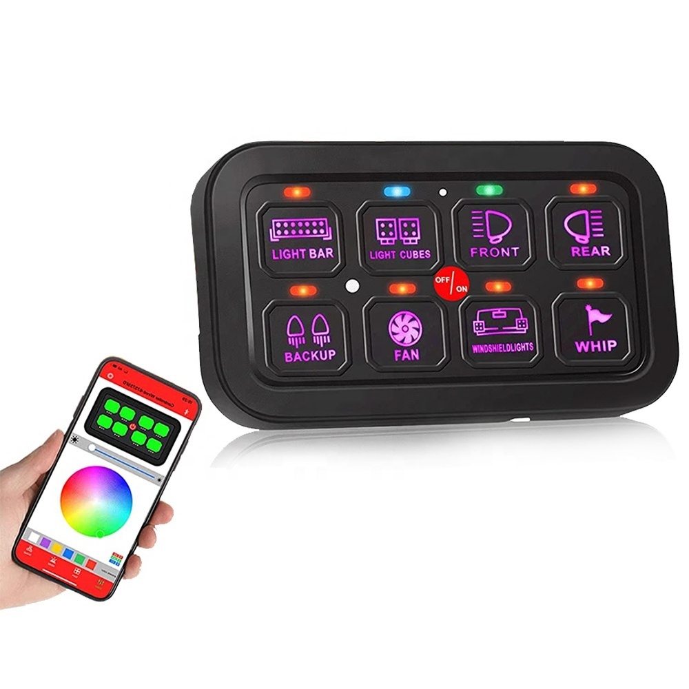 LLevo marine boat van truck car accessories rgb touch switch panel with app system rgb 8gang switch panel