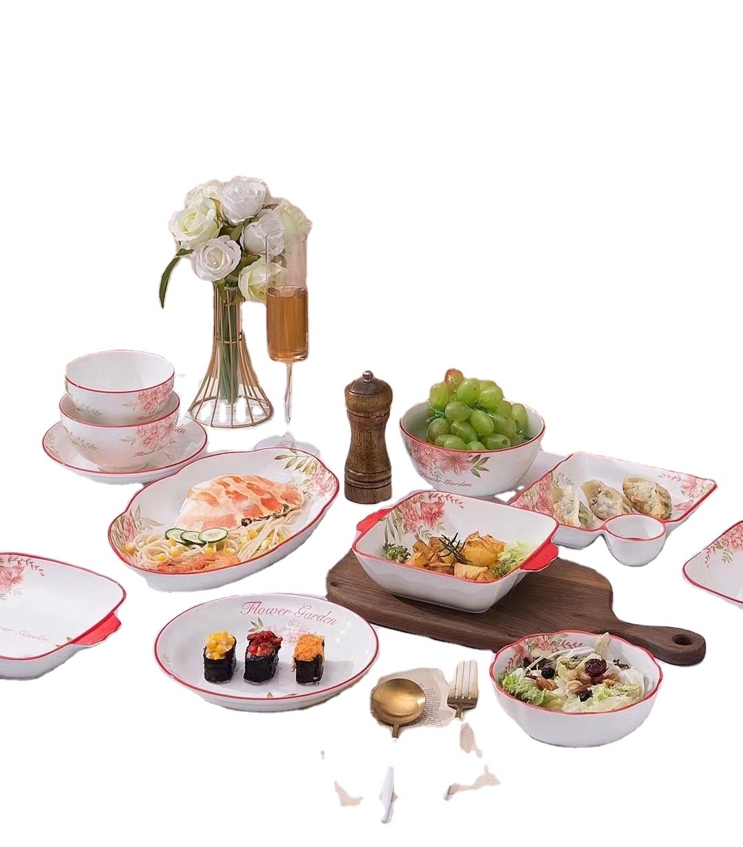 12pcs 16pcs 24pcs 36pcs Flower Tableware Porcelain Plates Modern Luxury Ceramic Dinner Set Dish Plates Set Dinnerware Set