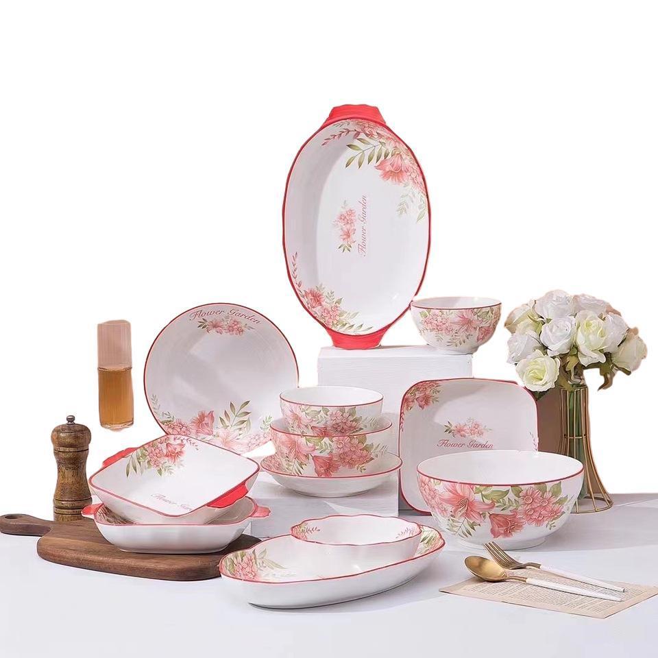 12pcs 16pcs 24pcs 36pcs Flower Tableware Porcelain Plates Modern Luxury Ceramic Dinner Set Dish Plates Set Dinnerware Set