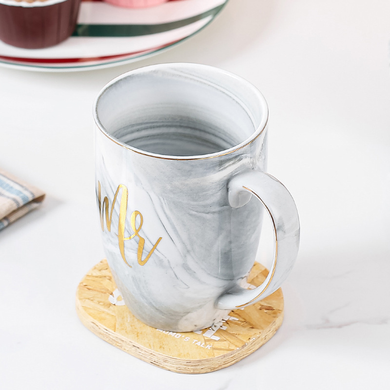 Ceramic Nordic Milk Tea Water Couple Mr Mrs Mug Glazed Coffee Cups with Gold Line Valentines Day Gift Box