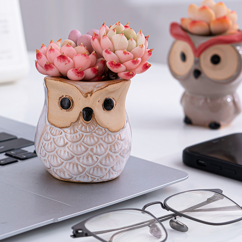 Home Office Decor Flower Pot Thumb Small Cartoon Plant Succulent Pots Ceramic Mini Owl Flower Pot