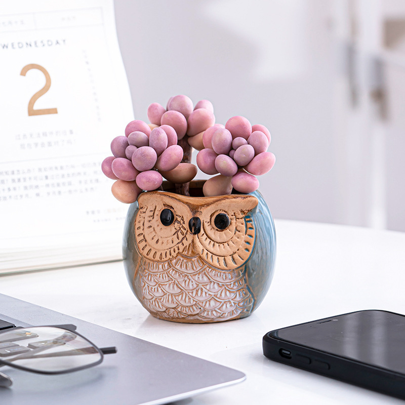 Home Office Decor Flower Pot Thumb Small Cartoon Plant Succulent Pots Ceramic Mini Owl Flower Pot