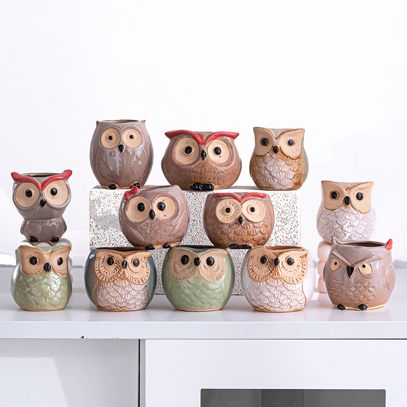 Home Office Decor Flower Pot Thumb Small Cartoon Plant Succulent Pots Ceramic Mini Owl Flower Pot