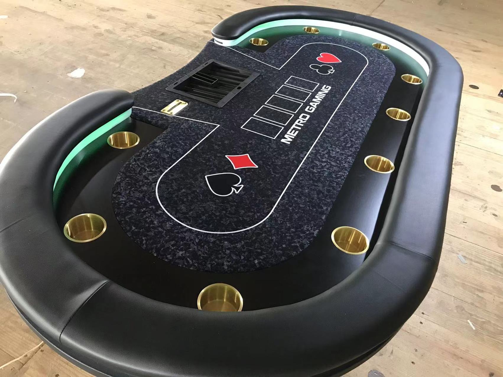 Modern Luxury Custom Gambling Poker Table 10 Players 2.4m Led Light Wooden Poker Tables for Texas Blackjack