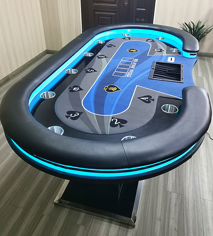 Modern Luxury Custom Gambling Poker Table 10 Players 2.4m Led Light Wooden Poker Tables for Texas Blackjack