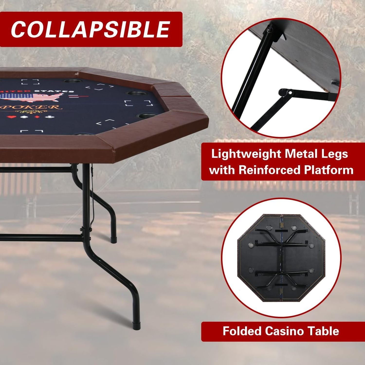 Custom Texas Hold 'Em Round Neopren-Poker-Matte Table Top Rolling Poker Matts Octagon poker table