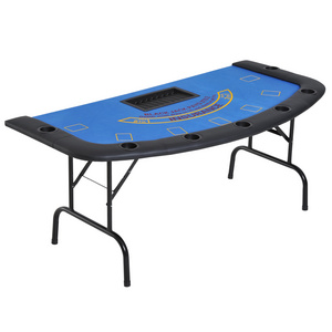 Soozier 72" Foldable 7-Player Poker Blackjack Table & Cup Holders, Blue