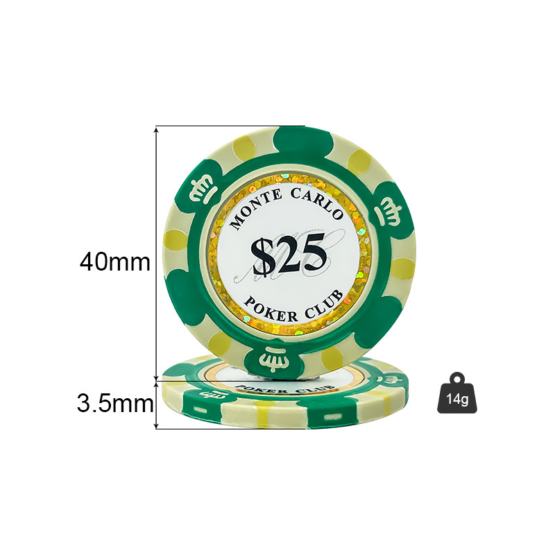 Clay Poker Chips 14g Set Casino Poker Coins 40mm Entertainment Custom Poker Chip Texas Hold'em Dollar Game