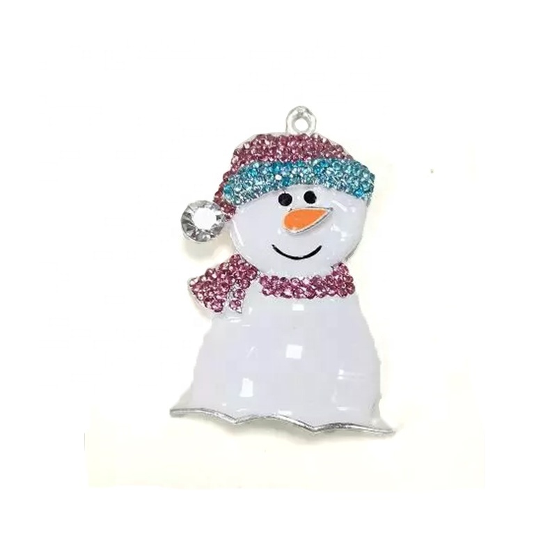 White Enamel Rhinestone Snowman  Pendant for Christmas Gift