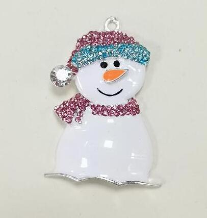 White Enamel Rhinestone Snowman  Pendant for Christmas Gift